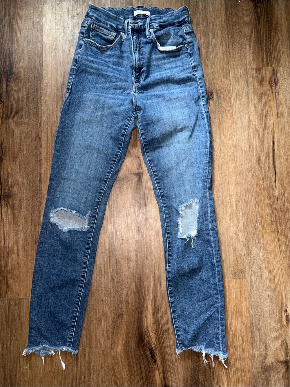 Good American Medium Blue Straight Leg Distressed Jeans